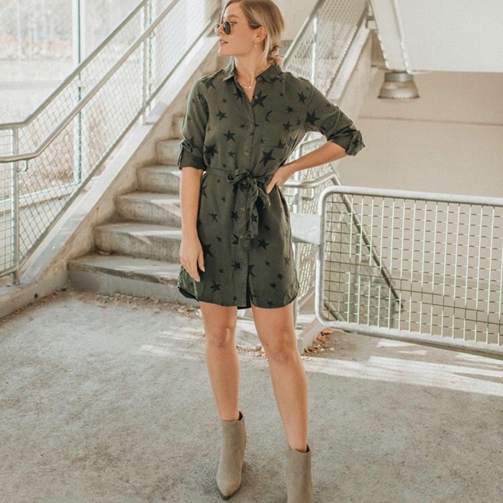Cowgirl  Chic Star Print western  Utility Shirt Dress,